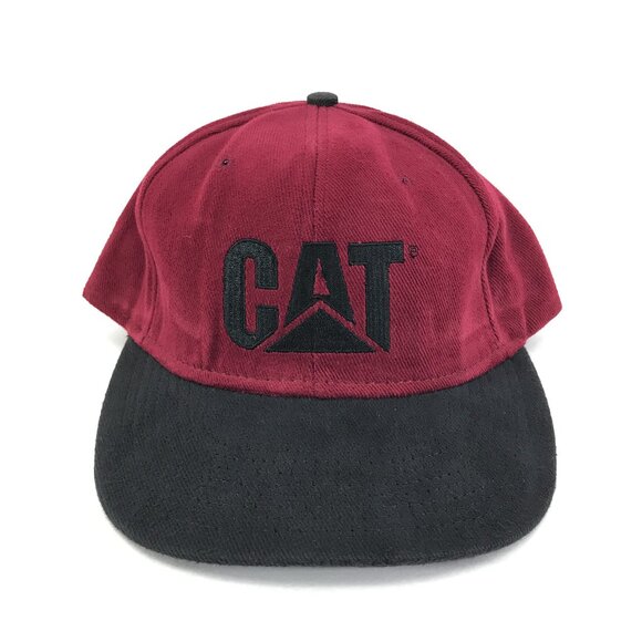Vintage Caterpillar Snapback Cap Hat Tonkin Made In USA Maroon Black Adjustable - Picture 1 of 10